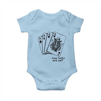 How Lucky Are We Baby Onesie Funny Western Cowgirl Rodeo Playing Card