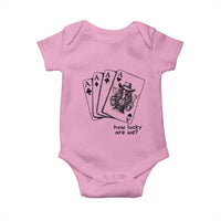 How Lucky Are We Baby Onesie Funny Western Cowgirl Rodeo Playing Card