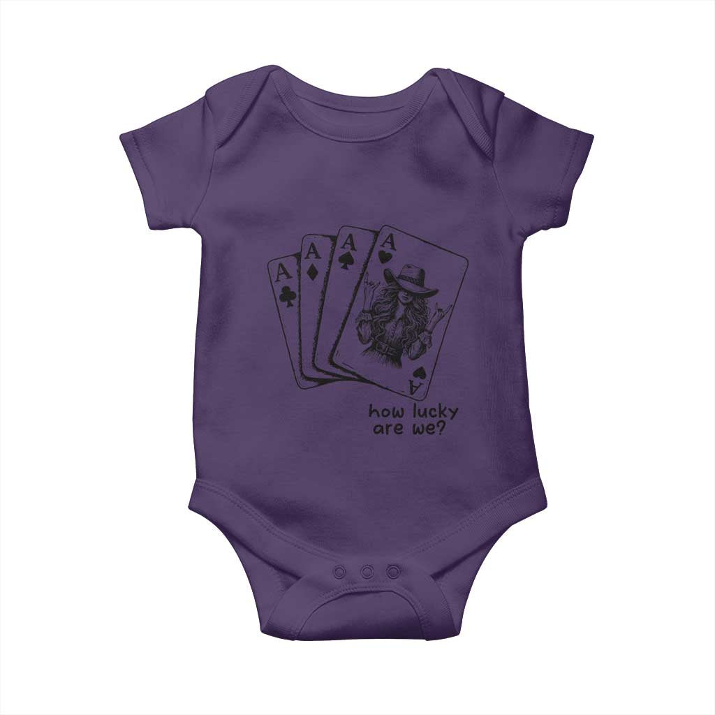 How Lucky Are We Baby Onesie Funny Western Cowgirl Rodeo Playing Card