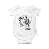 How Lucky Are We Baby Onesie Funny Western Cowgirl Rodeo Playing Card