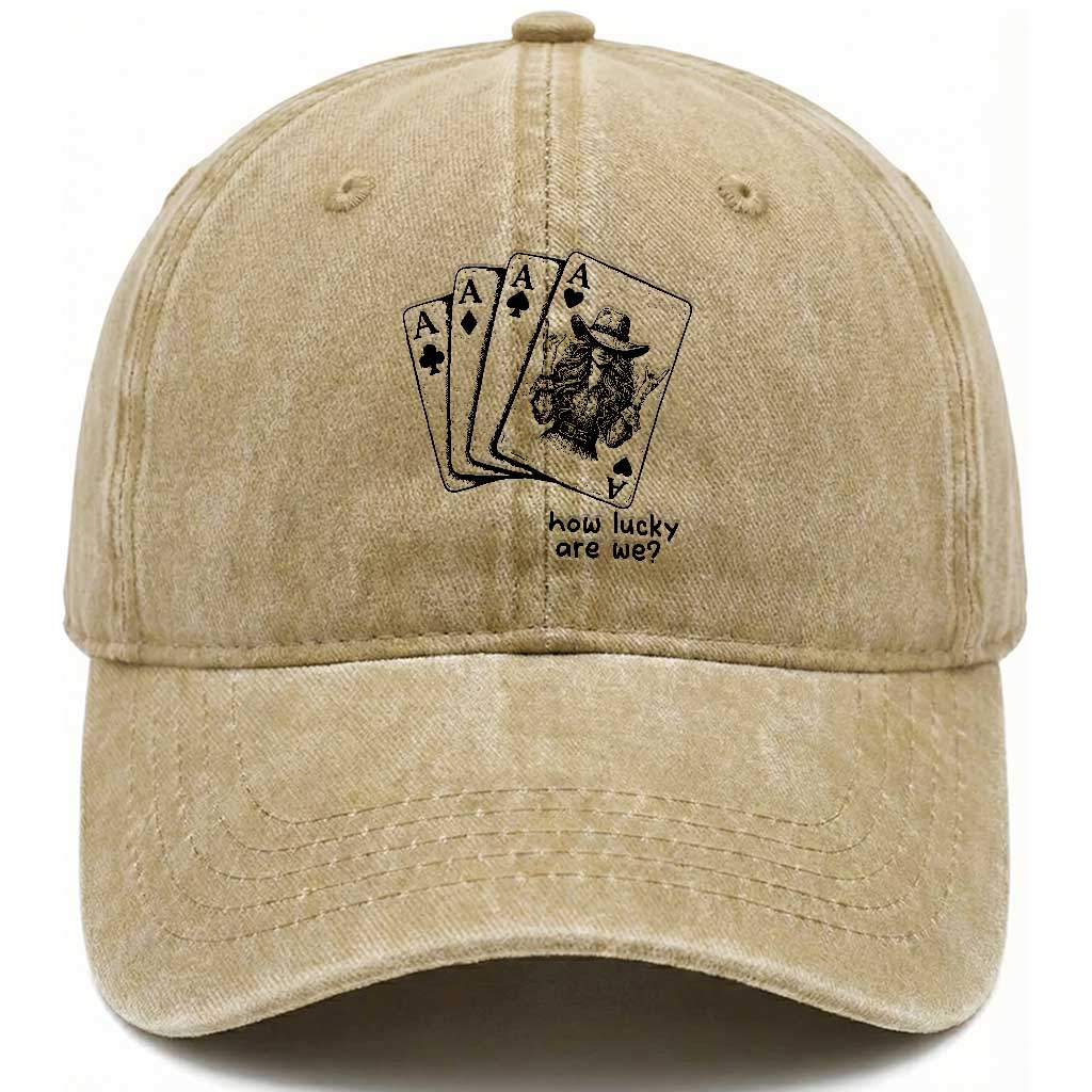 How Lucky Are We Washed Cotton Baseball Cap Funny Western Cowgirl Rodeo Playing Card