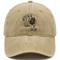 How Lucky Are We Washed Cotton Baseball Cap Funny Western Cowgirl Rodeo Playing Card
