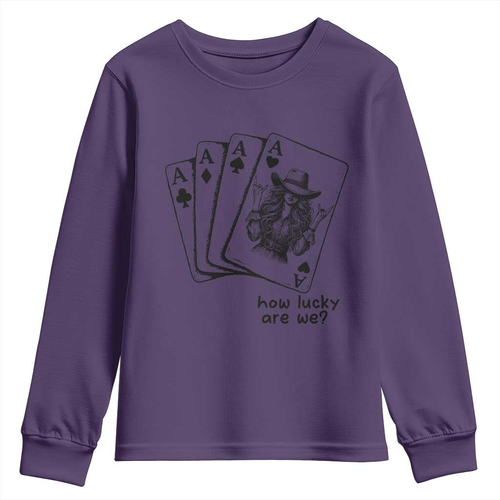 How Lucky Are We Youth Sweatshirt Funny Western Cowgirl Rodeo Playing Card