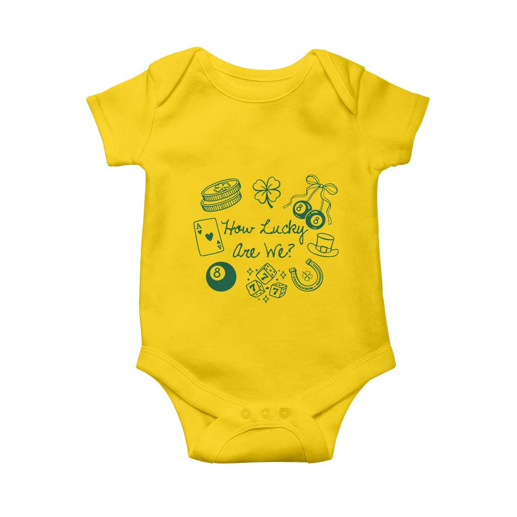 How Lucky Are We Baby Onesie Irish Shamrock Horseshoe St Patricks Day