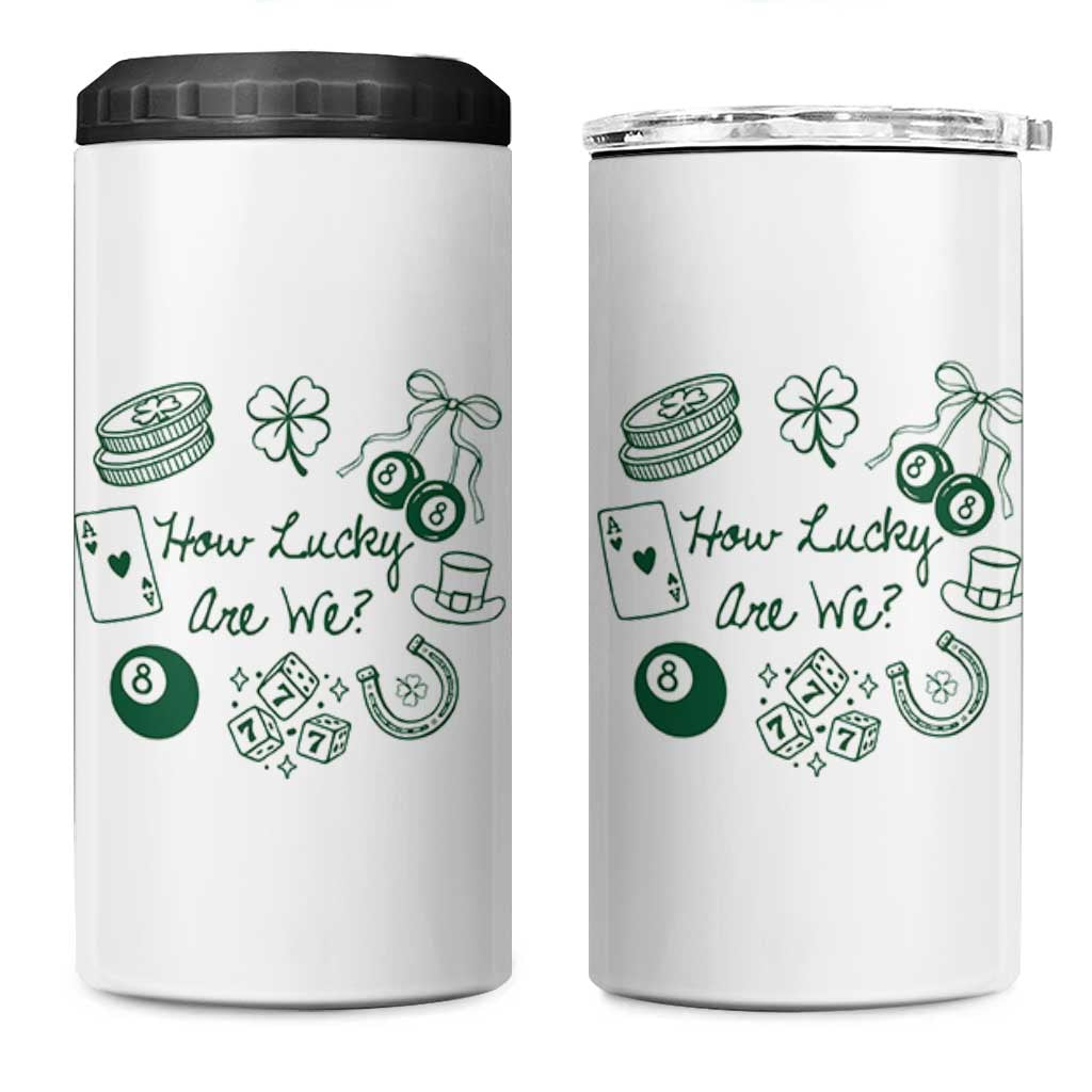 How Lucky Are We 4 in 1 Can Cooler Tumbler Irish Shamrock Horseshoe St Patricks Day