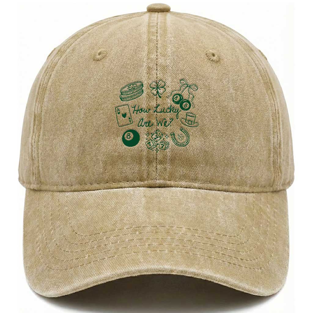 How Lucky Are We Washed Cotton Baseball Cap Irish Shamrock Horseshoe St Patricks Day