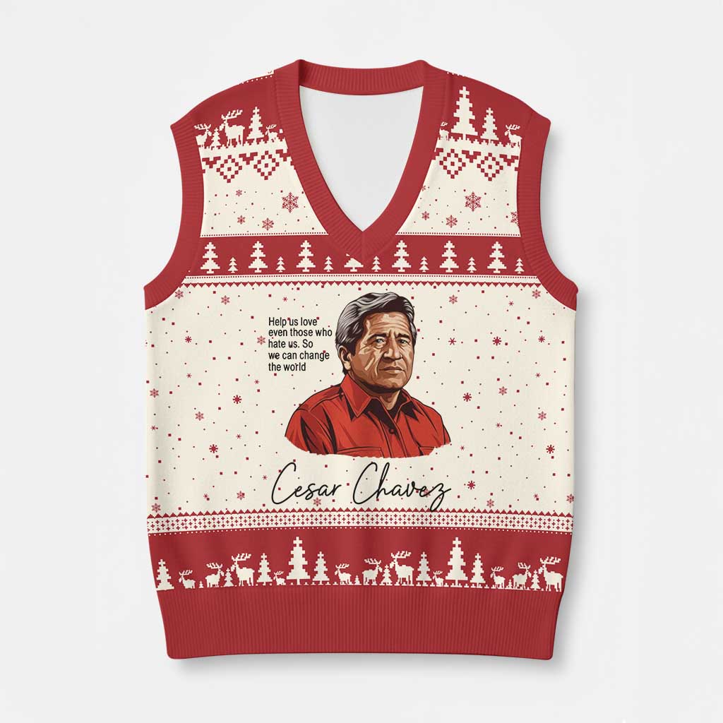 Cesar Chavez Quote V-Neck Knit Sweater Vest 31 March Celebration Day