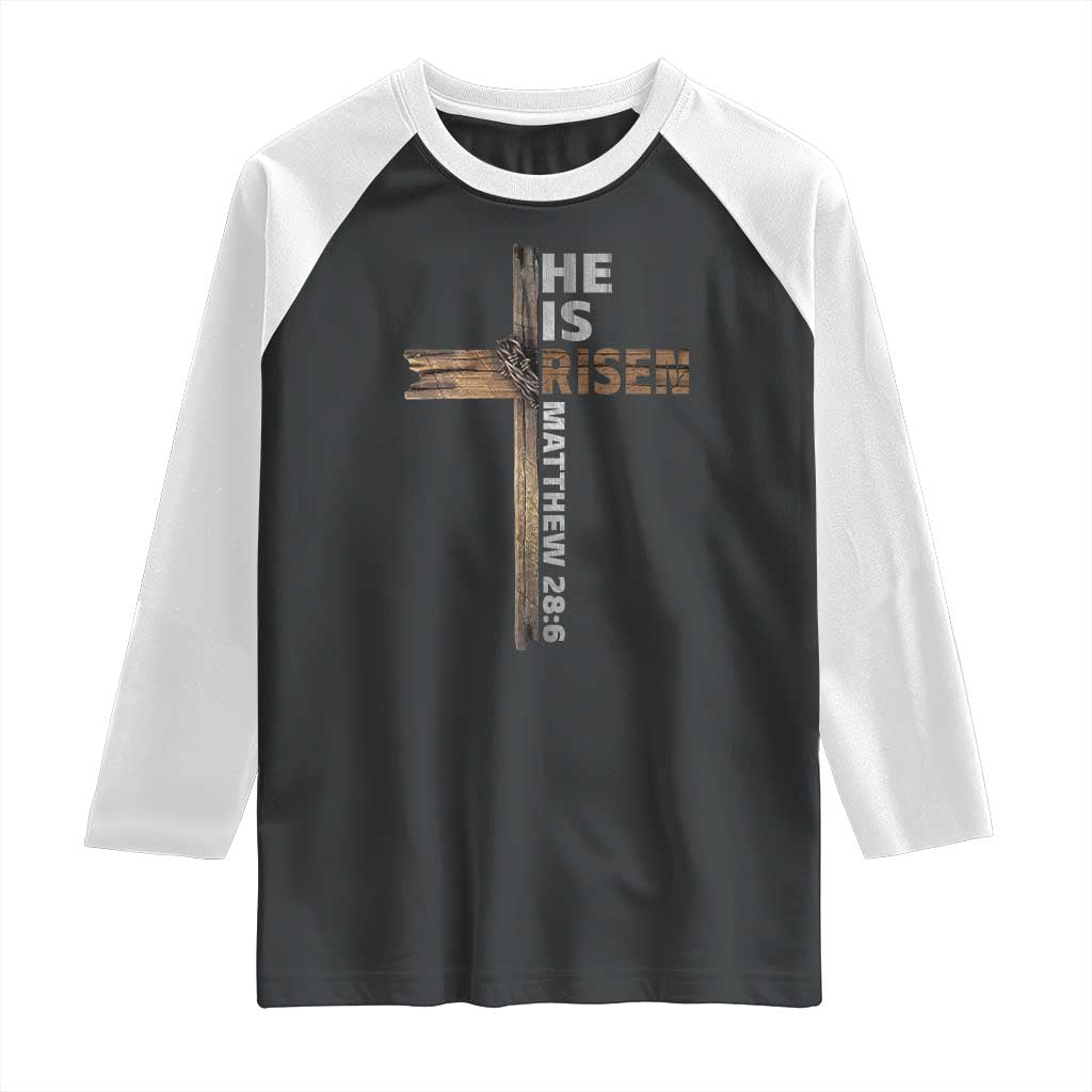 He is Risen Christian Raglan Shirt Easter Cross Jesus Christian