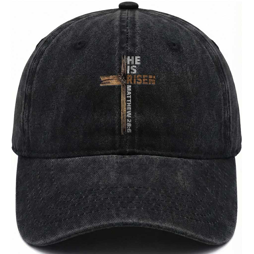 He is Risen Christian Washed Cotton Baseball Cap Easter Cross Jesus Christian