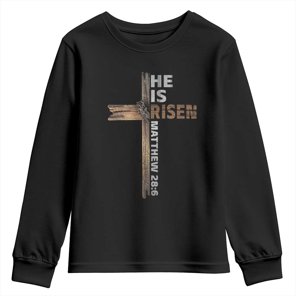 He is Risen Christian Youth Sweatshirt Easter Cross Jesus Christian
