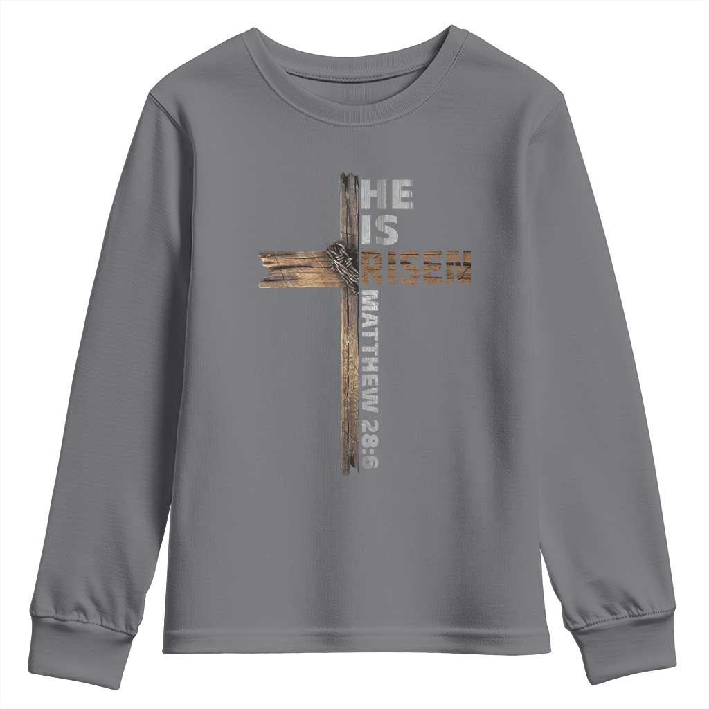 He is Risen Christian Youth Sweatshirt Easter Cross Jesus Christian