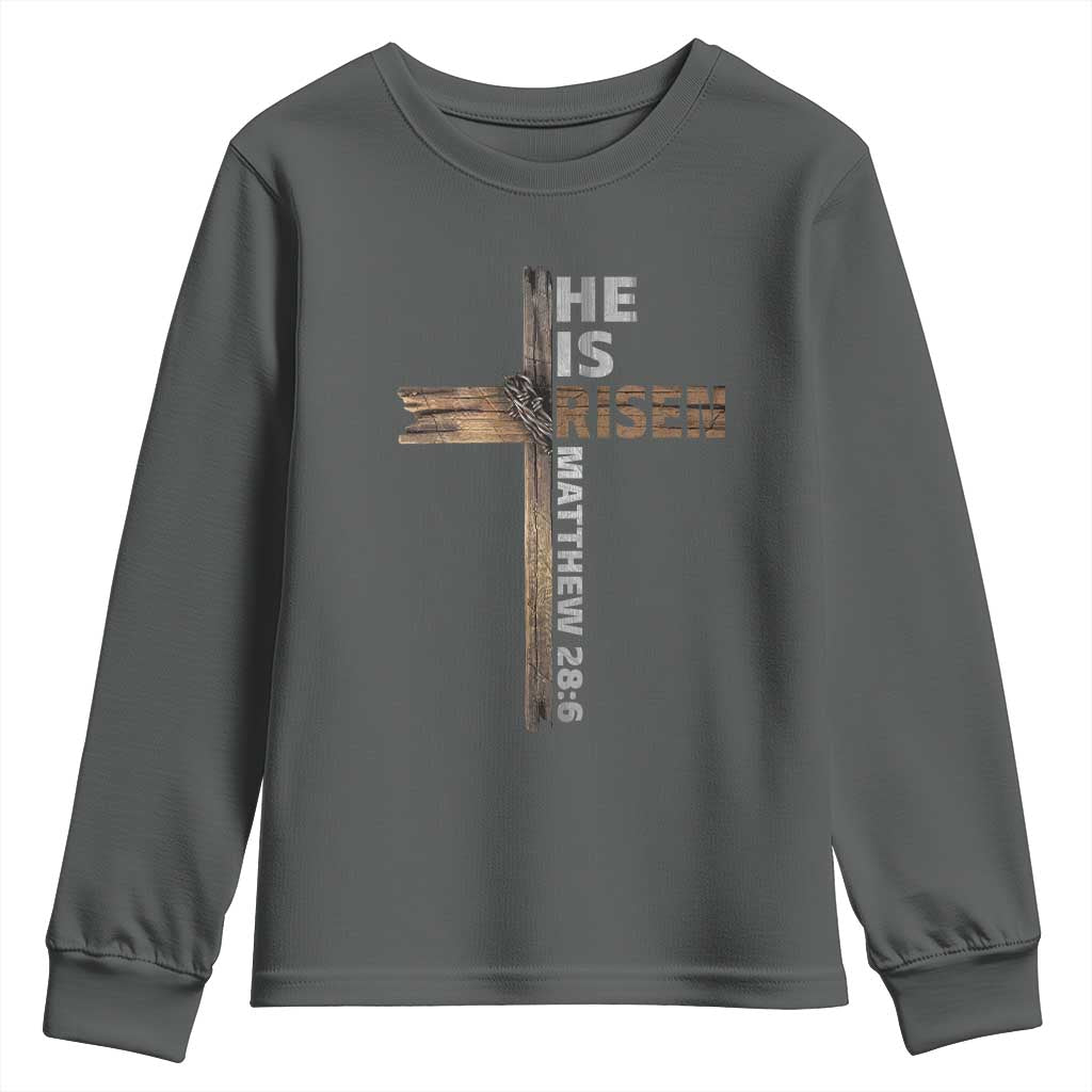 He is Risen Christian Youth Sweatshirt Easter Cross Jesus Christian
