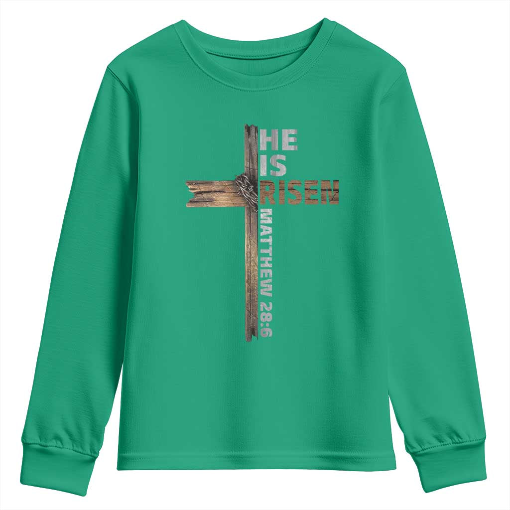 He is Risen Christian Youth Sweatshirt Easter Cross Jesus Christian