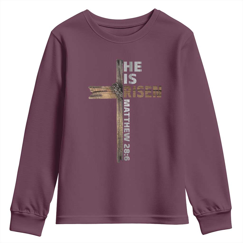 He is Risen Christian Youth Sweatshirt Easter Cross Jesus Christian