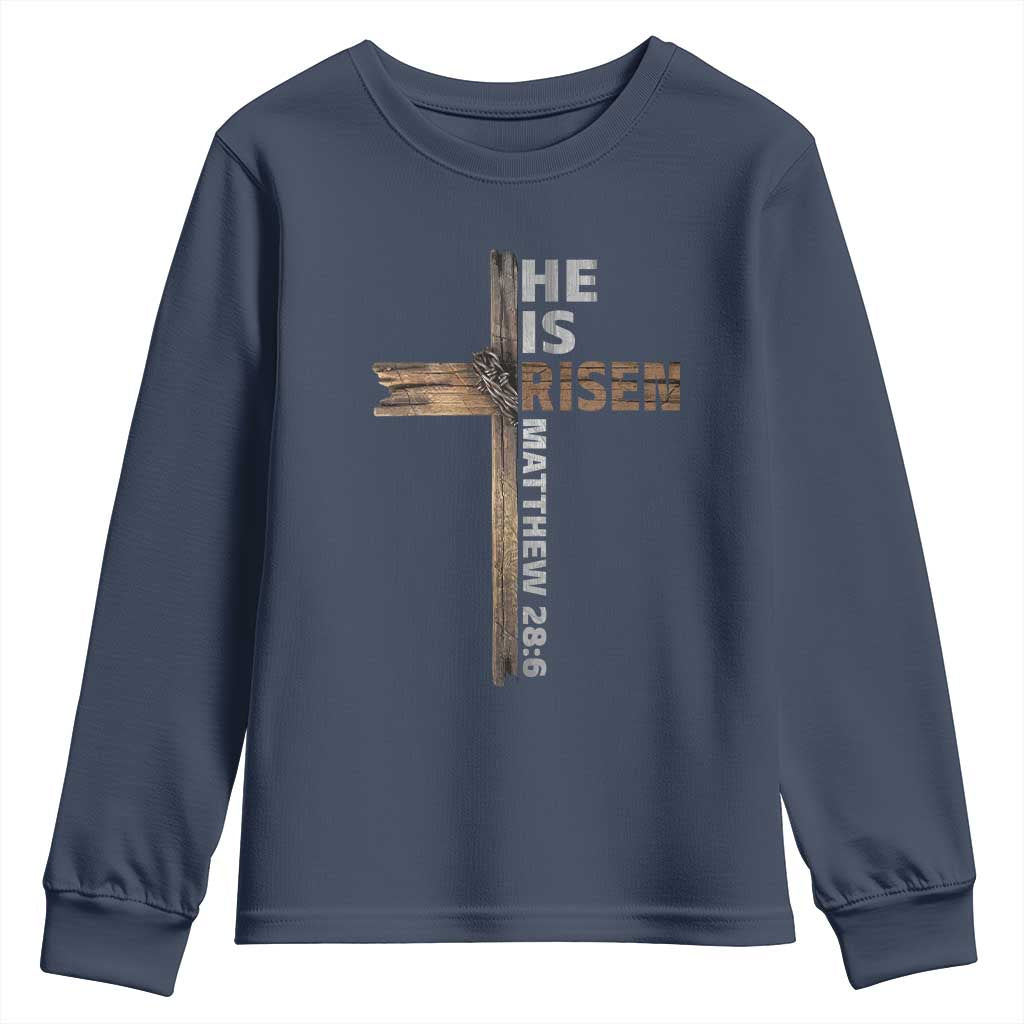 He is Risen Christian Youth Sweatshirt Easter Cross Jesus Christian