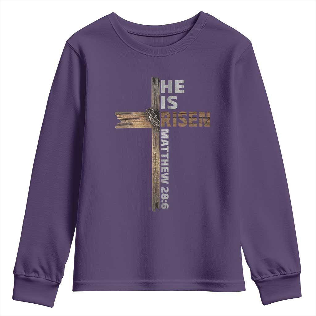 He is Risen Christian Youth Sweatshirt Easter Cross Jesus Christian