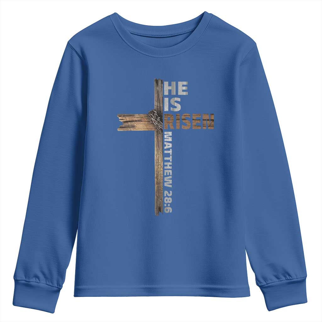 He is Risen Christian Youth Sweatshirt Easter Cross Jesus Christian