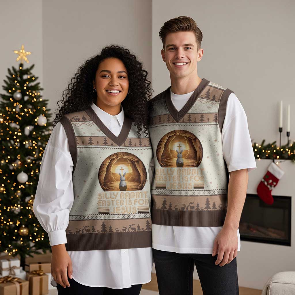 Silly Rabbit Easter Is For Jesus V-Neck Knit Sweater Vest Christian Jesus Easter
