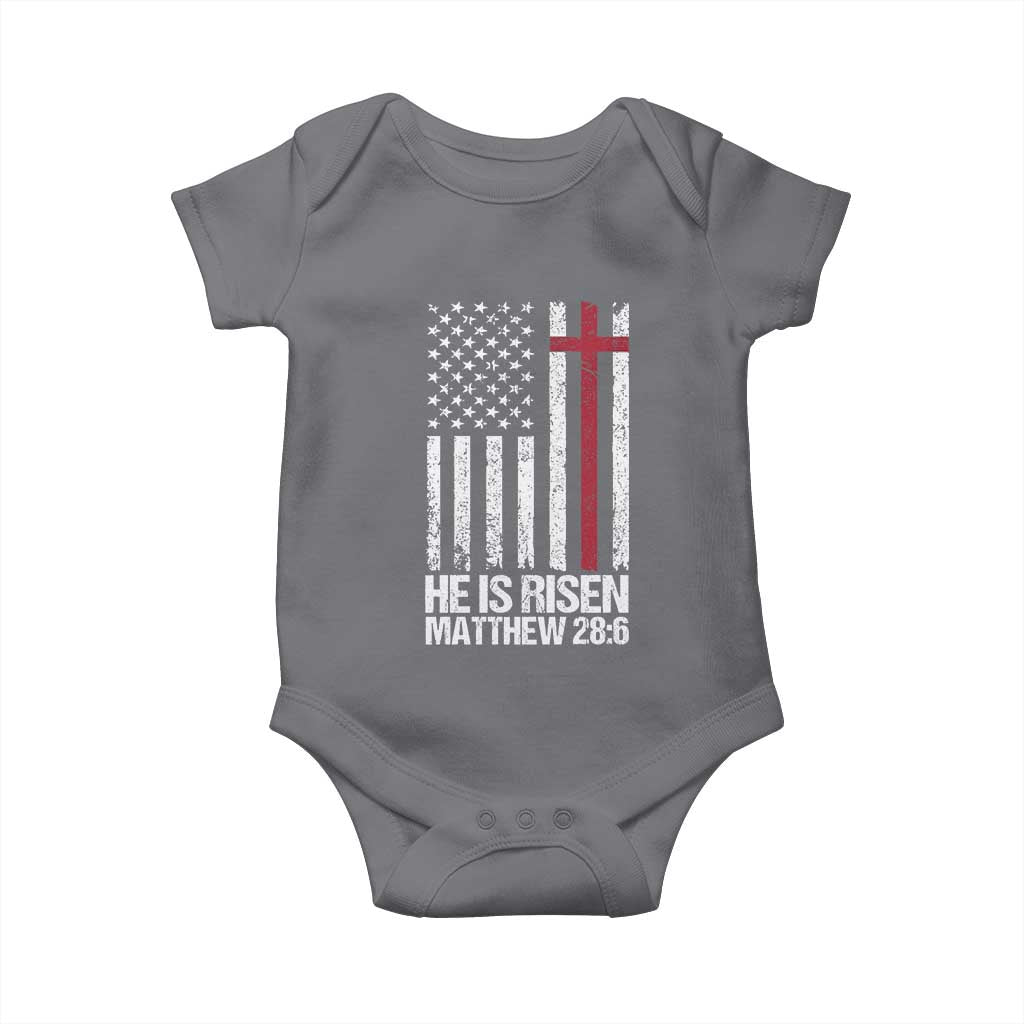 He Is Rise Baby Onesie Christian American Flag Easter Bible Verse