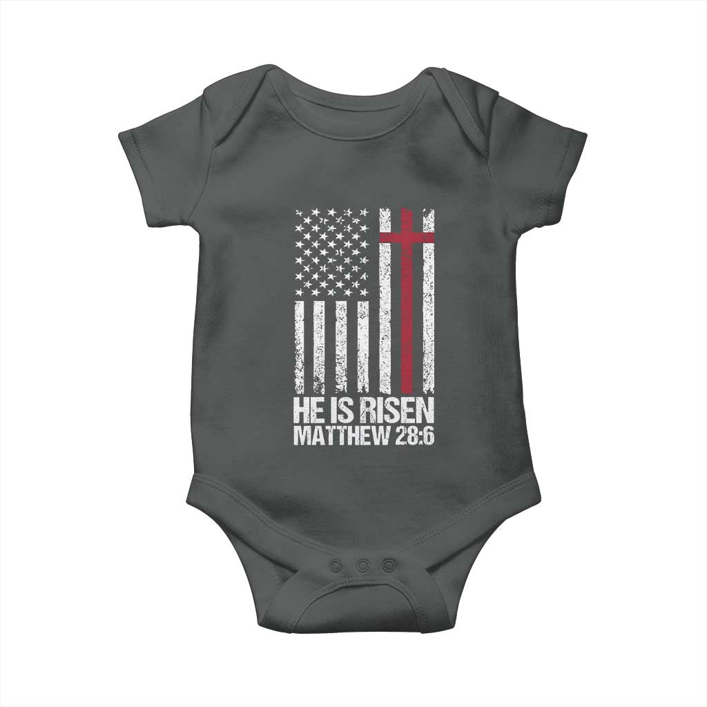 He Is Rise Baby Onesie Christian American Flag Easter Bible Verse