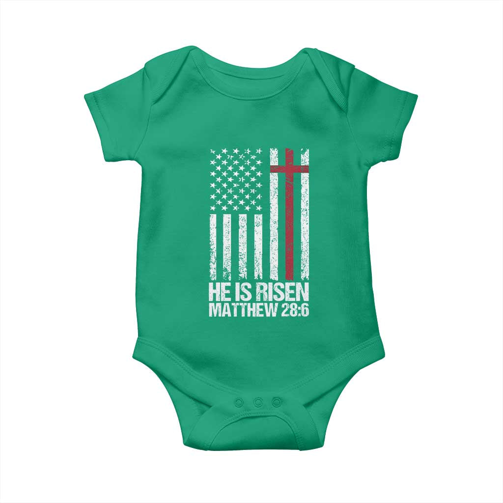 He Is Rise Baby Onesie Christian American Flag Easter Bible Verse