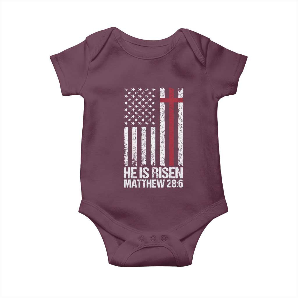 He Is Rise Baby Onesie Christian American Flag Easter Bible Verse