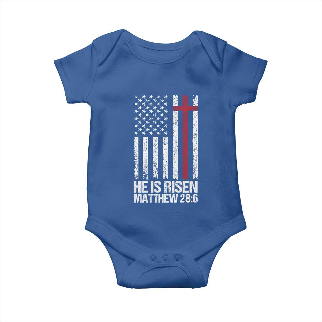 He Is Rise Baby Onesie Christian American Flag Easter Bible Verse