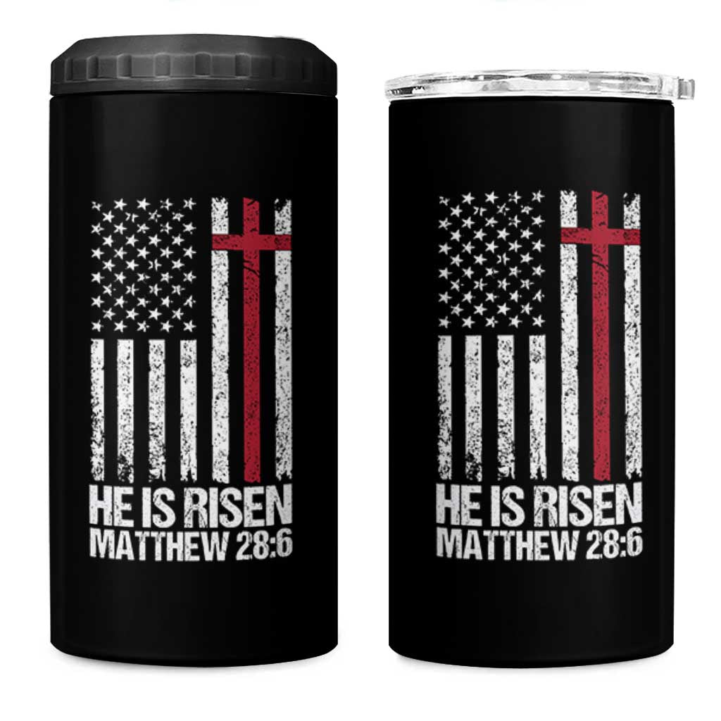 He Is Rise 4 in 1 Can Cooler Tumbler Christian American Flag Easter Bible Verse