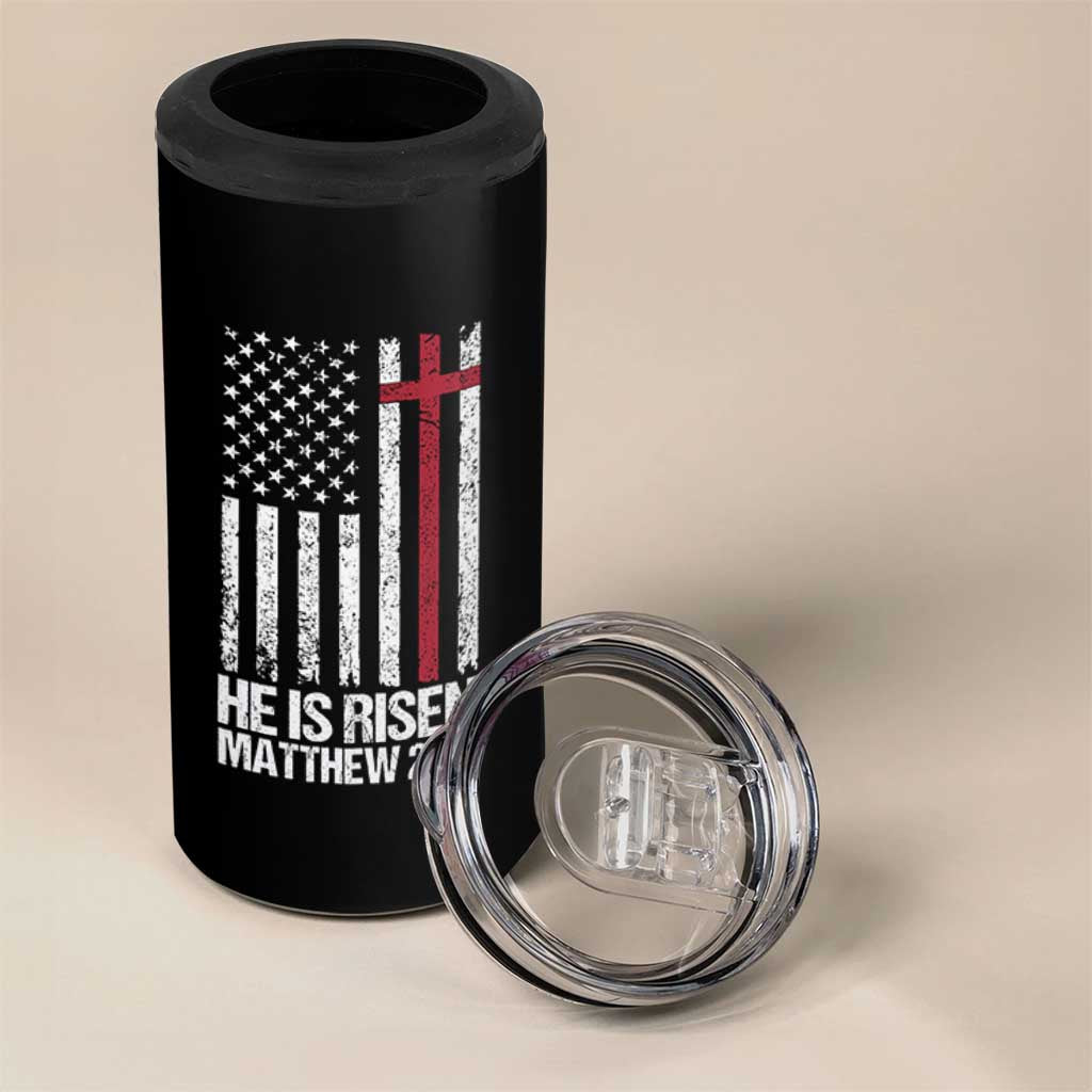 He Is Rise 4 in 1 Can Cooler Tumbler Christian American Flag Easter Bible Verse