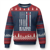 He Is Rise Ugly Christmas Sweater Christian American Flag Easter Bible Verse