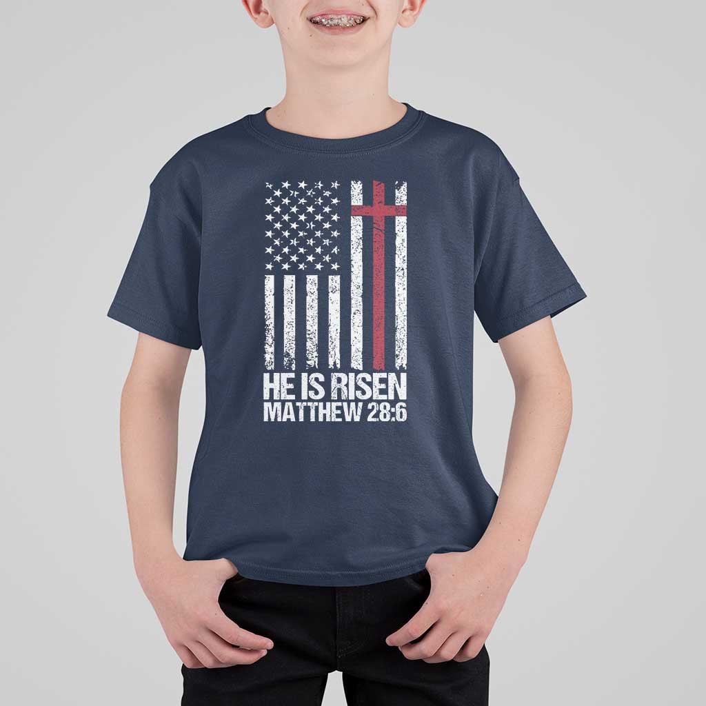 He Is Rise T Shirt For Kid Christian American Flag Easter Bible Verse