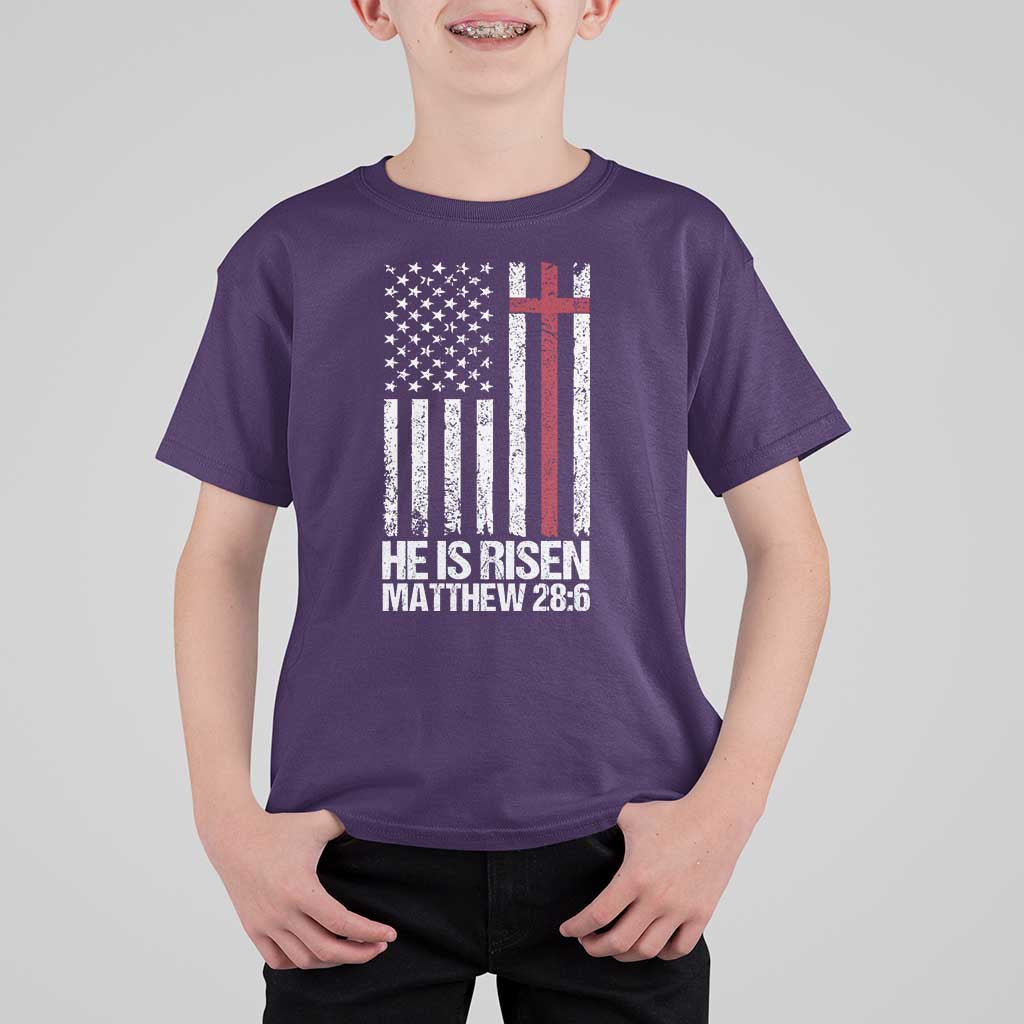 He Is Rise T Shirt For Kid Christian American Flag Easter Bible Verse