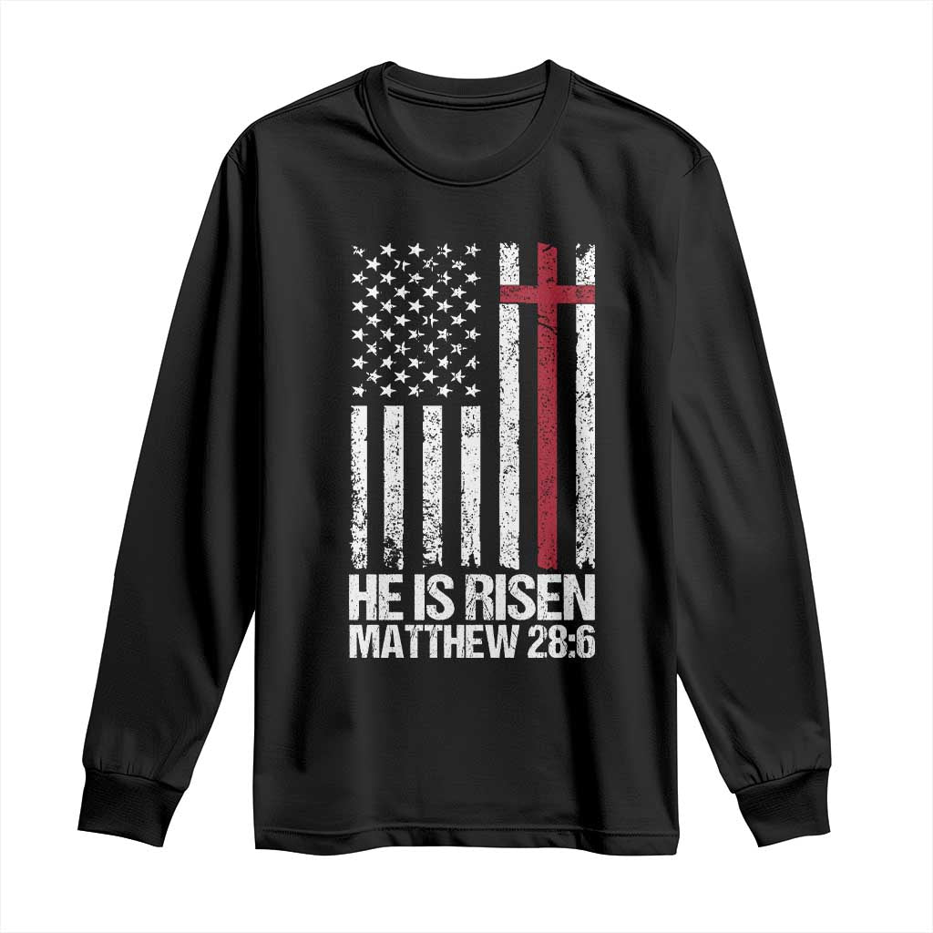 He Is Rise Long Sleeve Shirt Christian American Flag Easter Bible Verse