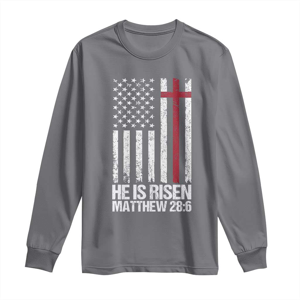 He Is Rise Long Sleeve Shirt Christian American Flag Easter Bible Verse
