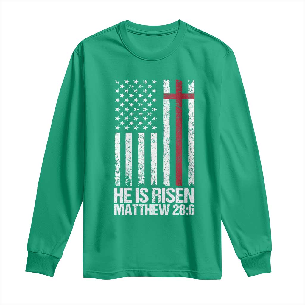 He Is Rise Long Sleeve Shirt Christian American Flag Easter Bible Verse