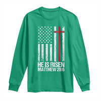 He Is Rise Long Sleeve Shirt Christian American Flag Easter Bible Verse