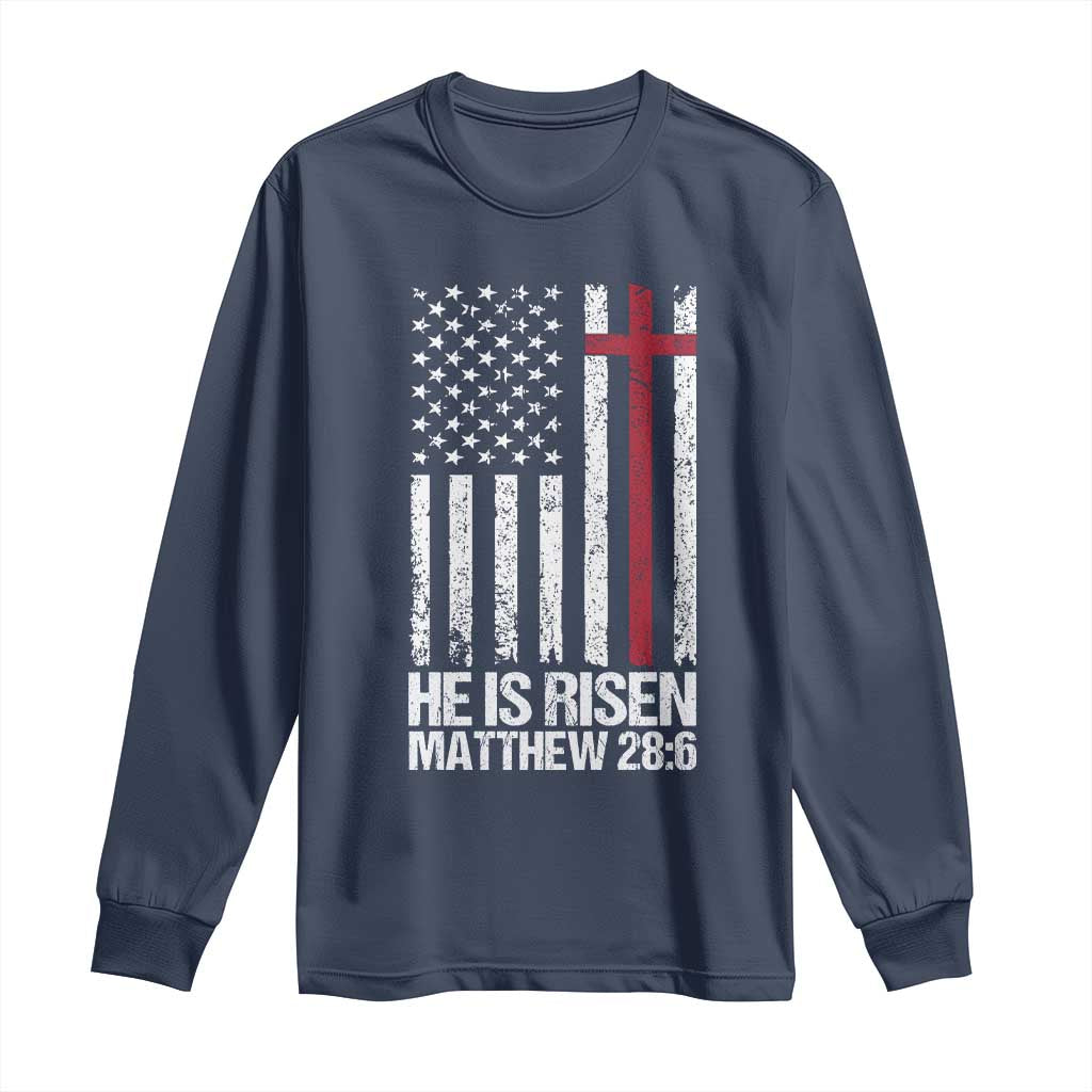 He Is Rise Long Sleeve Shirt Christian American Flag Easter Bible Verse