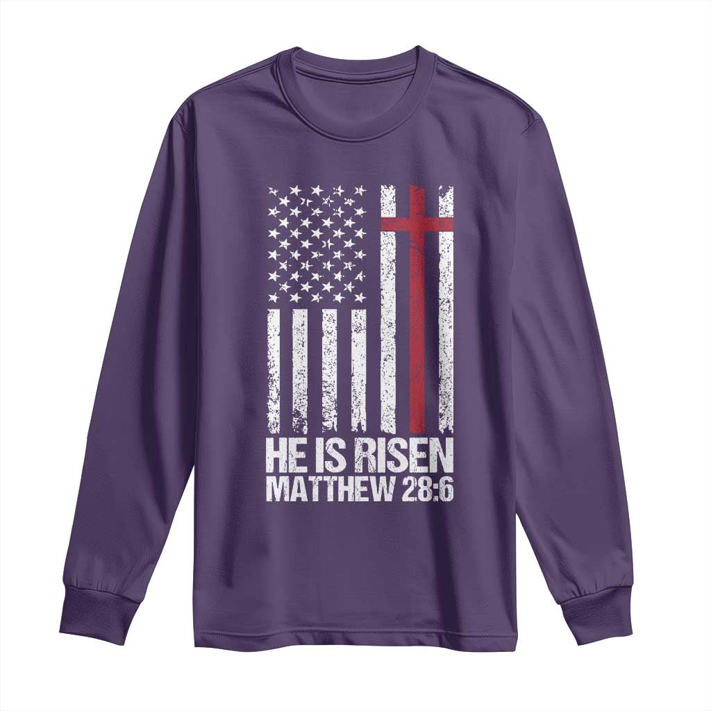He Is Rise Long Sleeve Shirt Christian American Flag Easter Bible Verse