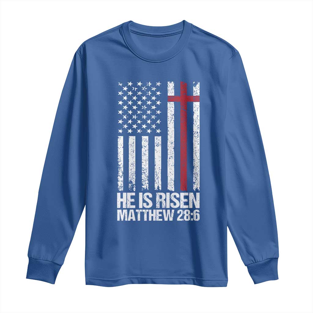 He Is Rise Long Sleeve Shirt Christian American Flag Easter Bible Verse