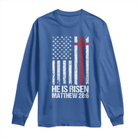 He Is Rise Long Sleeve Shirt Christian American Flag Easter Bible Verse