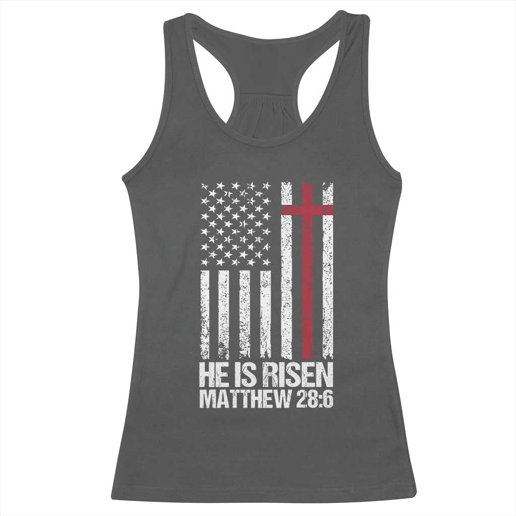 He Is Rise Racerback Tank Top Christian American Flag Easter Bible Verse