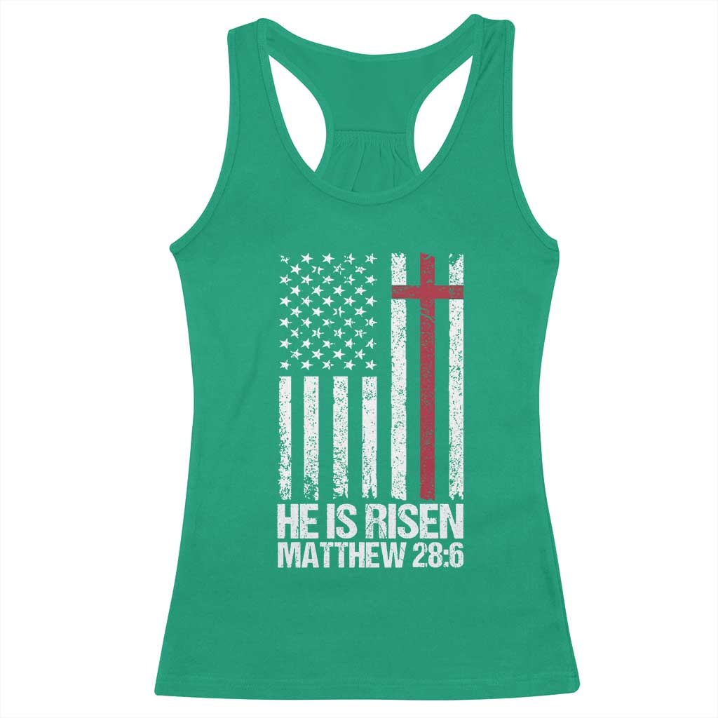 He Is Rise Racerback Tank Top Christian American Flag Easter Bible Verse