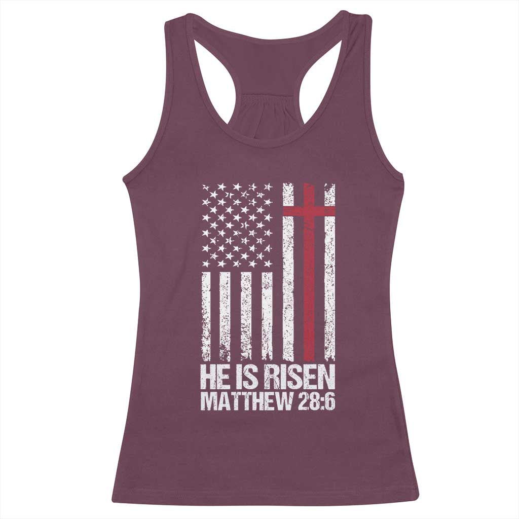 He Is Rise Racerback Tank Top Christian American Flag Easter Bible Verse