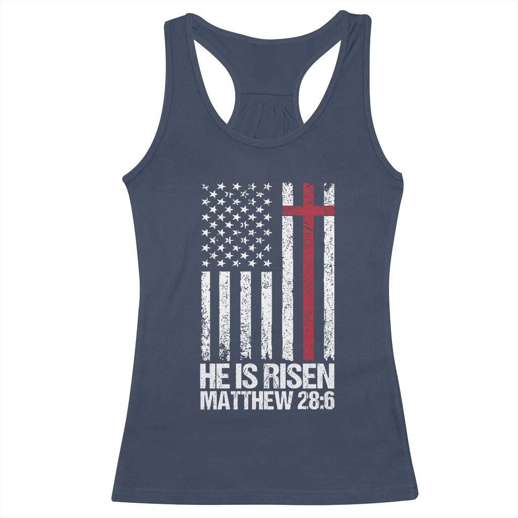 He Is Rise Racerback Tank Top Christian American Flag Easter Bible Verse