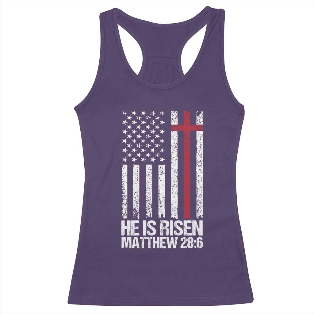 He Is Rise Racerback Tank Top Christian American Flag Easter Bible Verse