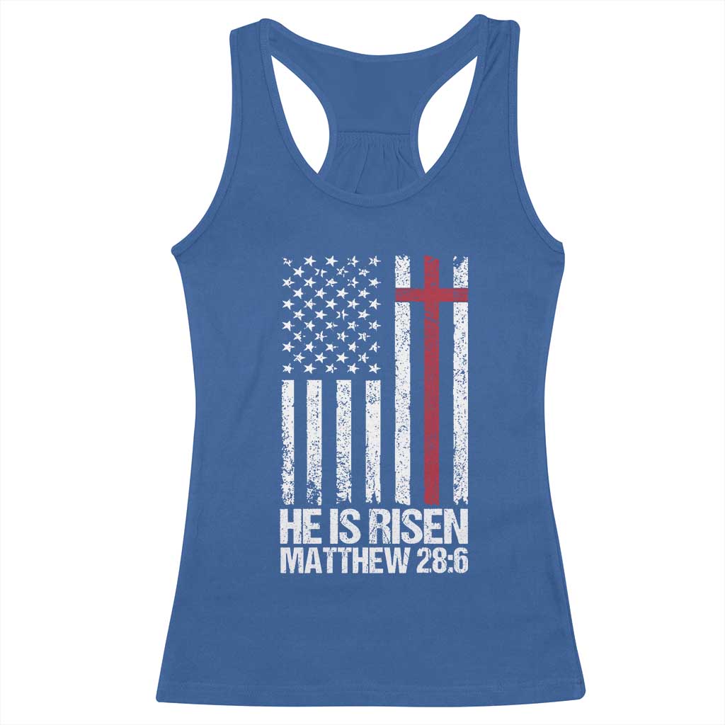 He Is Rise Racerback Tank Top Christian American Flag Easter Bible Verse