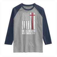 He Is Rise Raglan Shirt Christian American Flag Easter Bible Verse