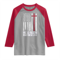 He Is Rise Raglan Shirt Christian American Flag Easter Bible Verse