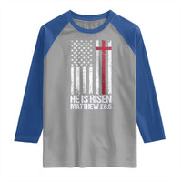 He Is Rise Raglan Shirt Christian American Flag Easter Bible Verse