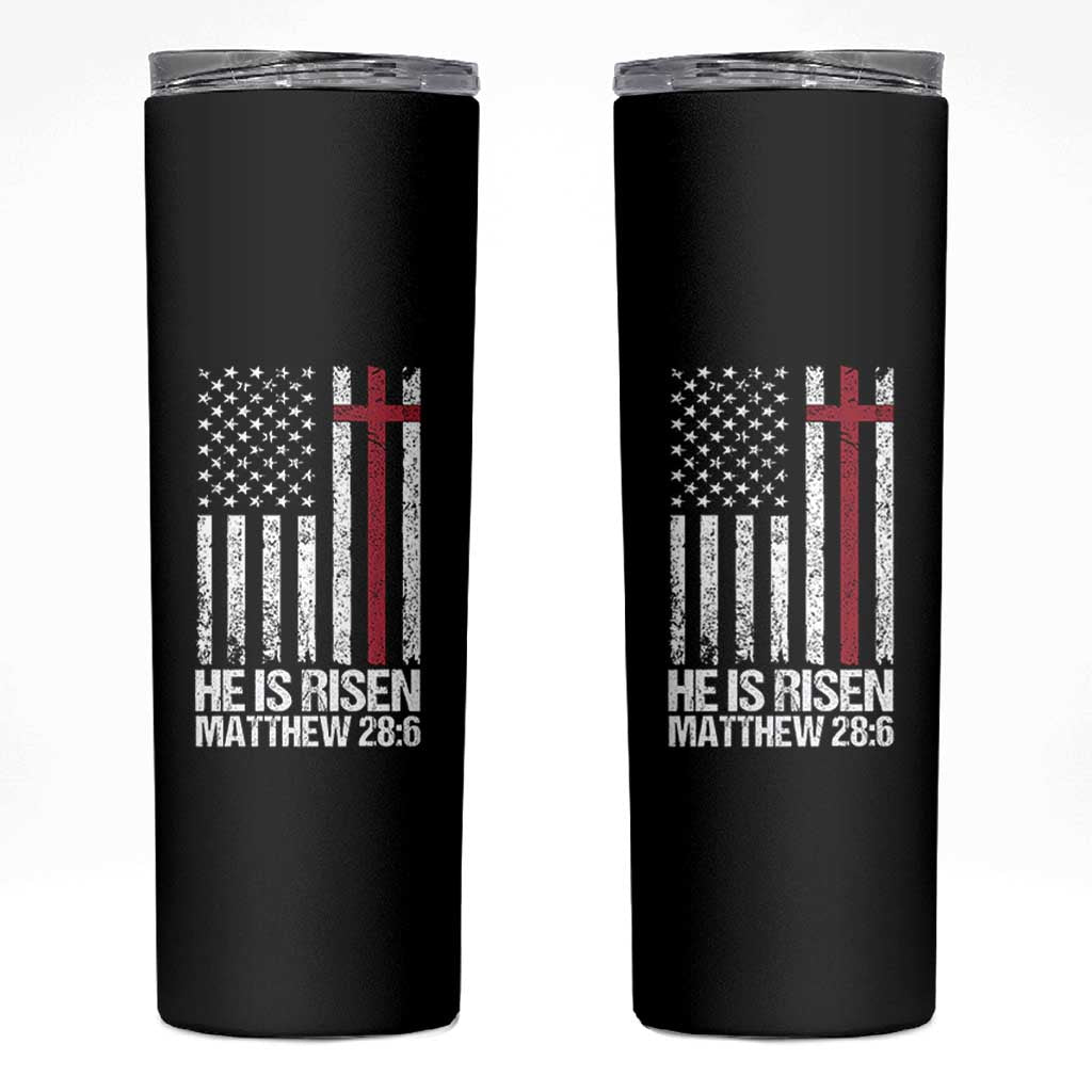 He Is Rise Skinny Tumbler Christian American Flag Easter Bible Verse